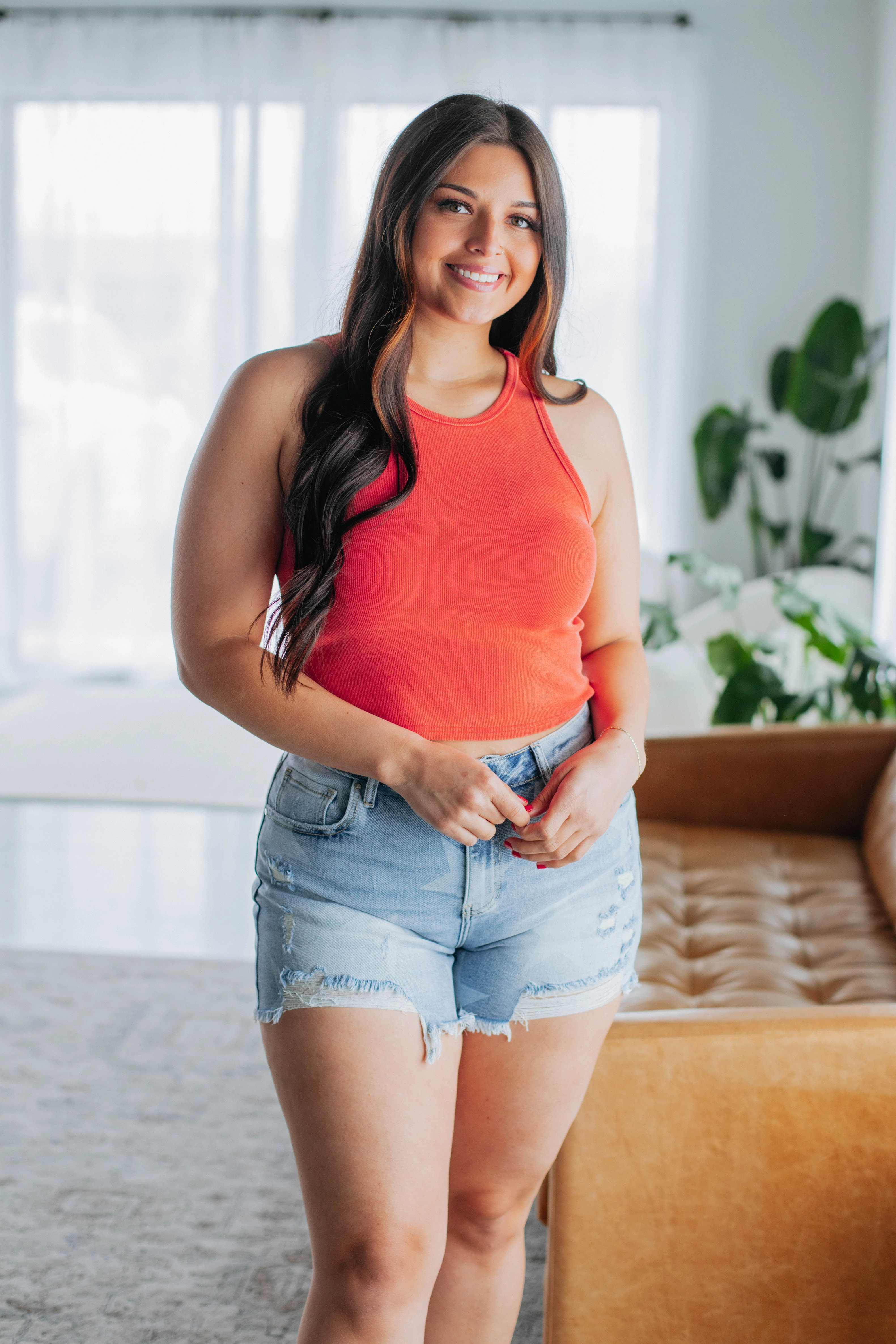 Julian Ribbed Tank - Tomato Urban Lightness