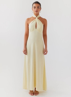 Adrienne Linen Maxi Dress - Lemon Detachable-Detail Sleek Design Fit