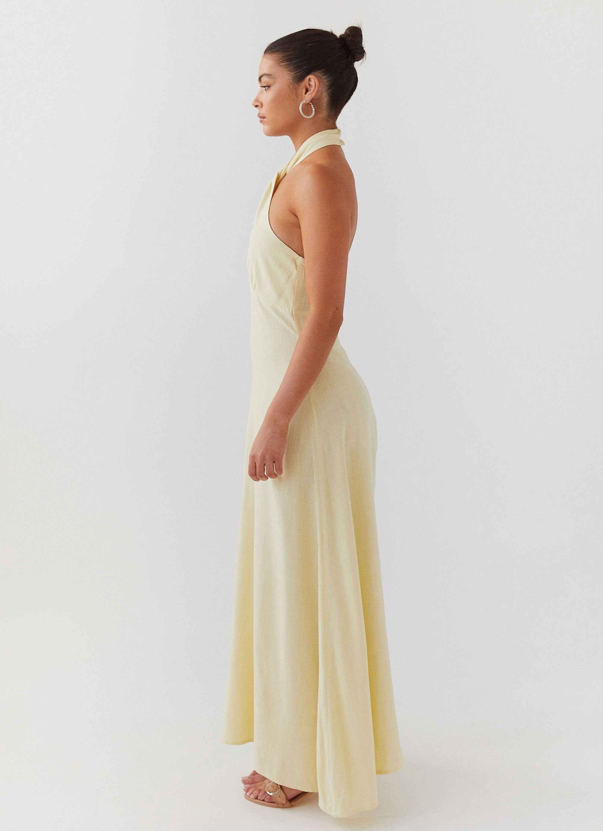 Modern Waistband Perfect Comfort Wear Adrienne Linen Maxi Dress - Lemon