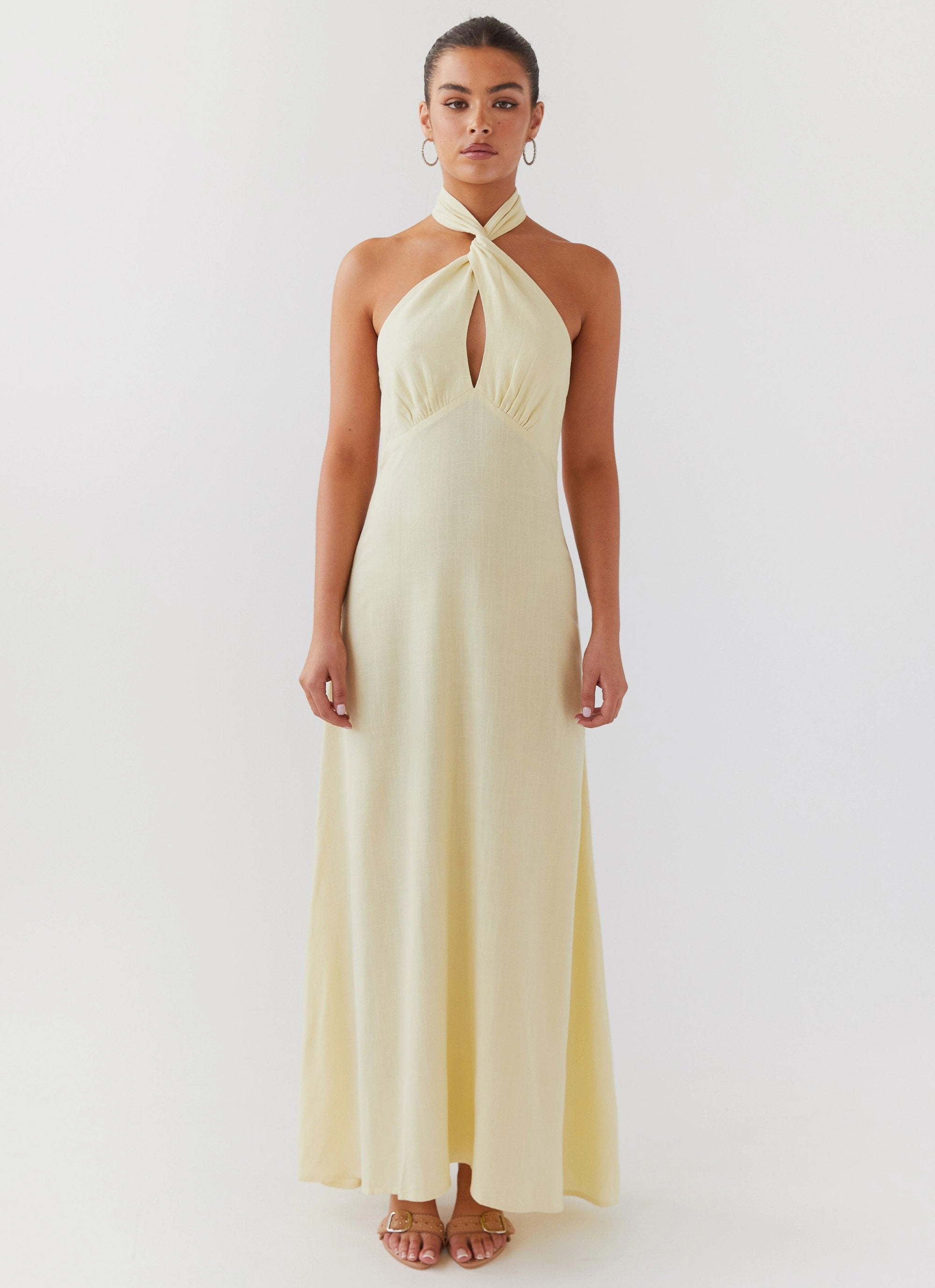 Adrienne Linen Maxi Dress - Lemon Detachable-Detail Sleek Design Fit