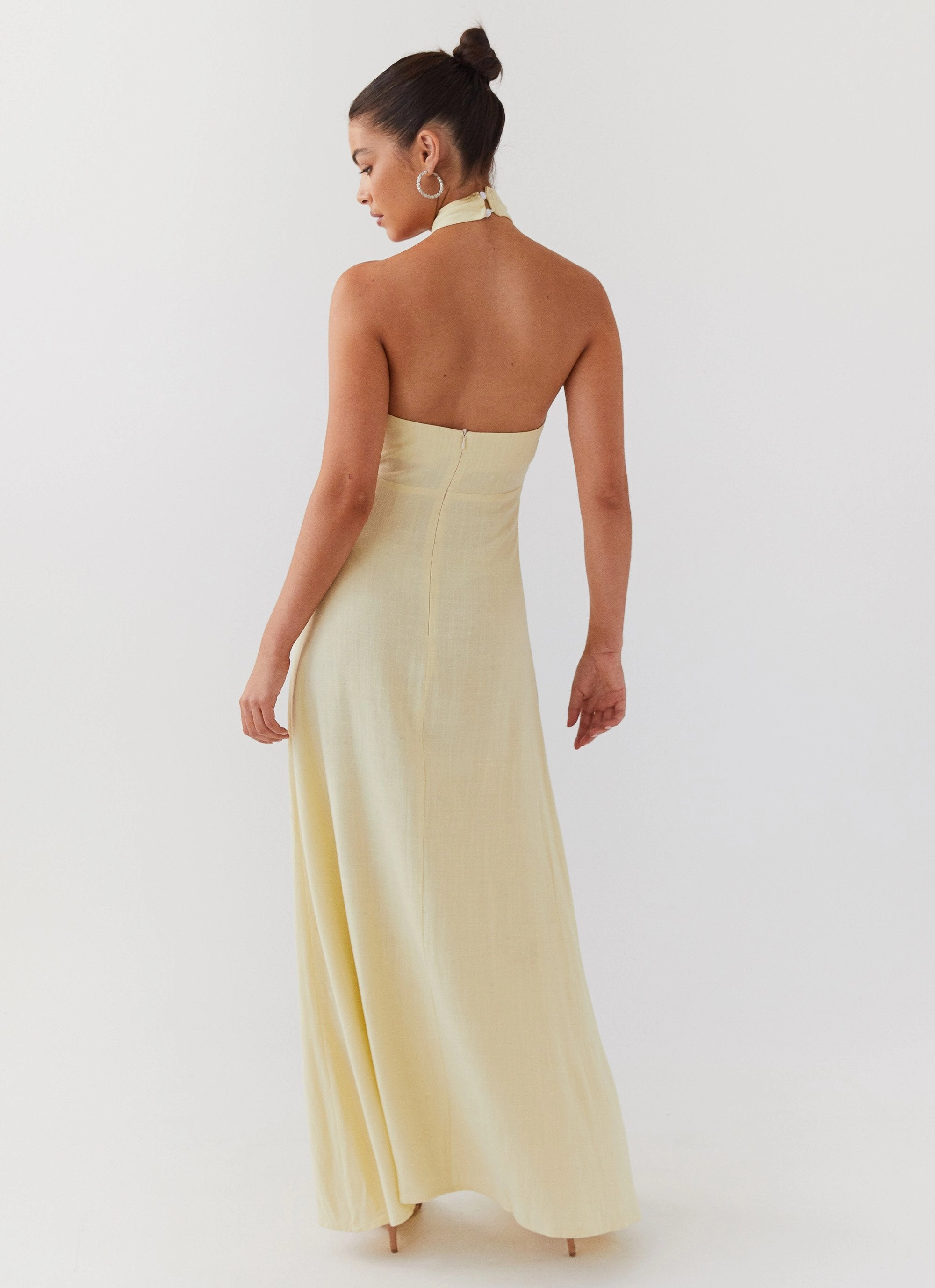 Fall Inspired Work Fit Adrienne Linen Maxi Dress - Lemon