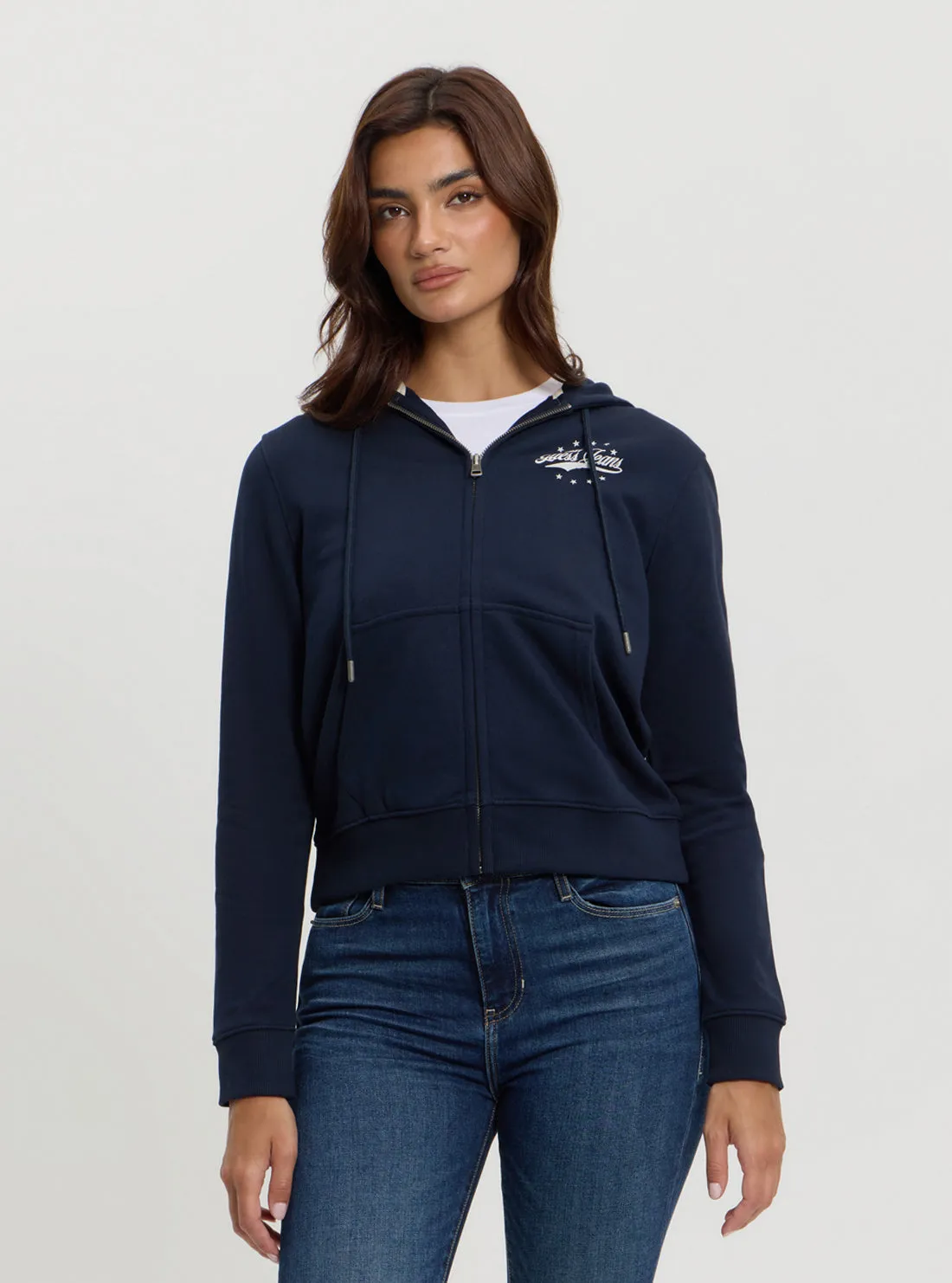 Guess Jeans Navy Hooded Jacket Modular Layering Snap Closures