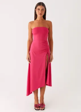Piped-Edge Laoise Midi Dress - Hot Pink