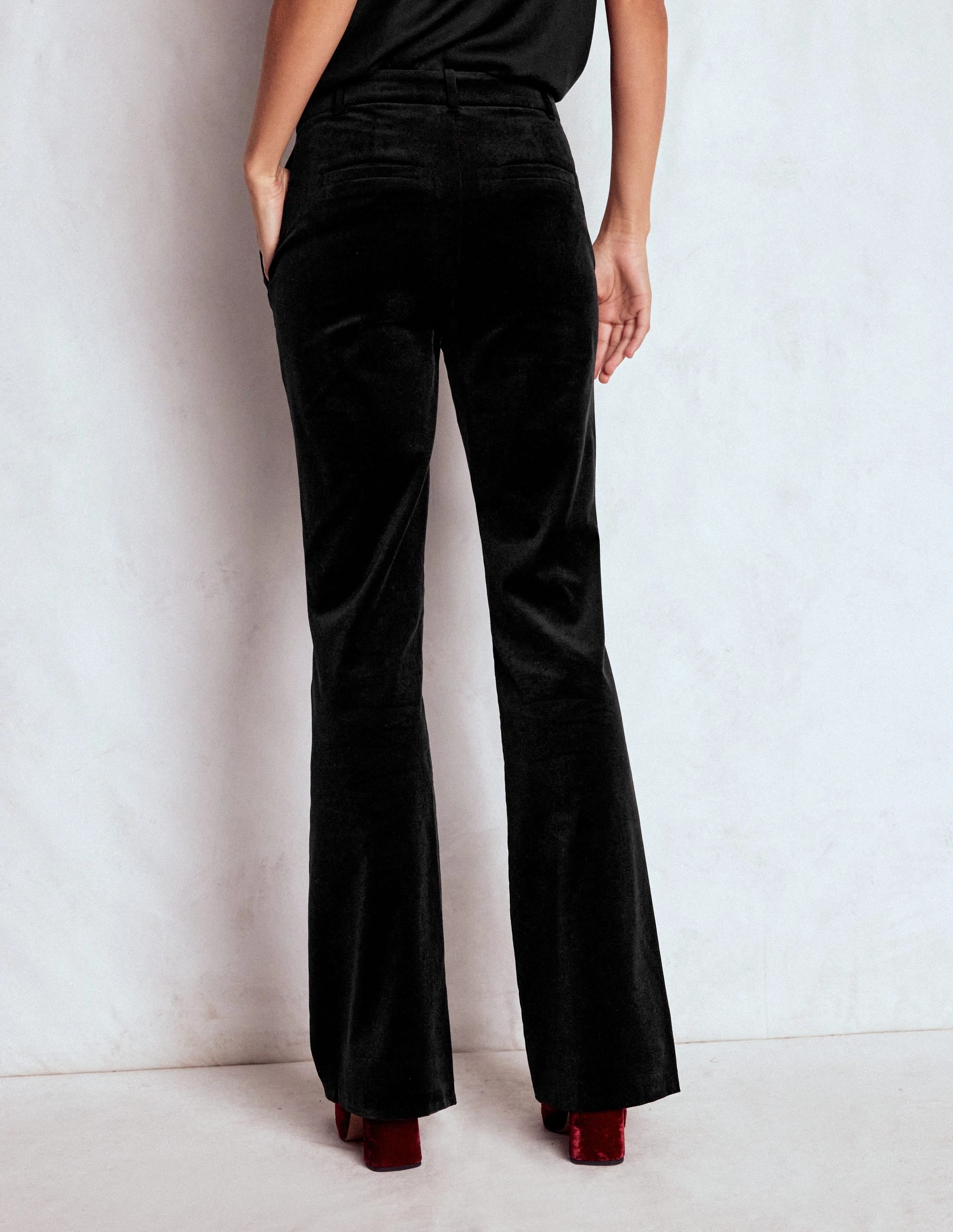 High-rise waist Soft Structure Fitted Velvet Flare Trousers-Black