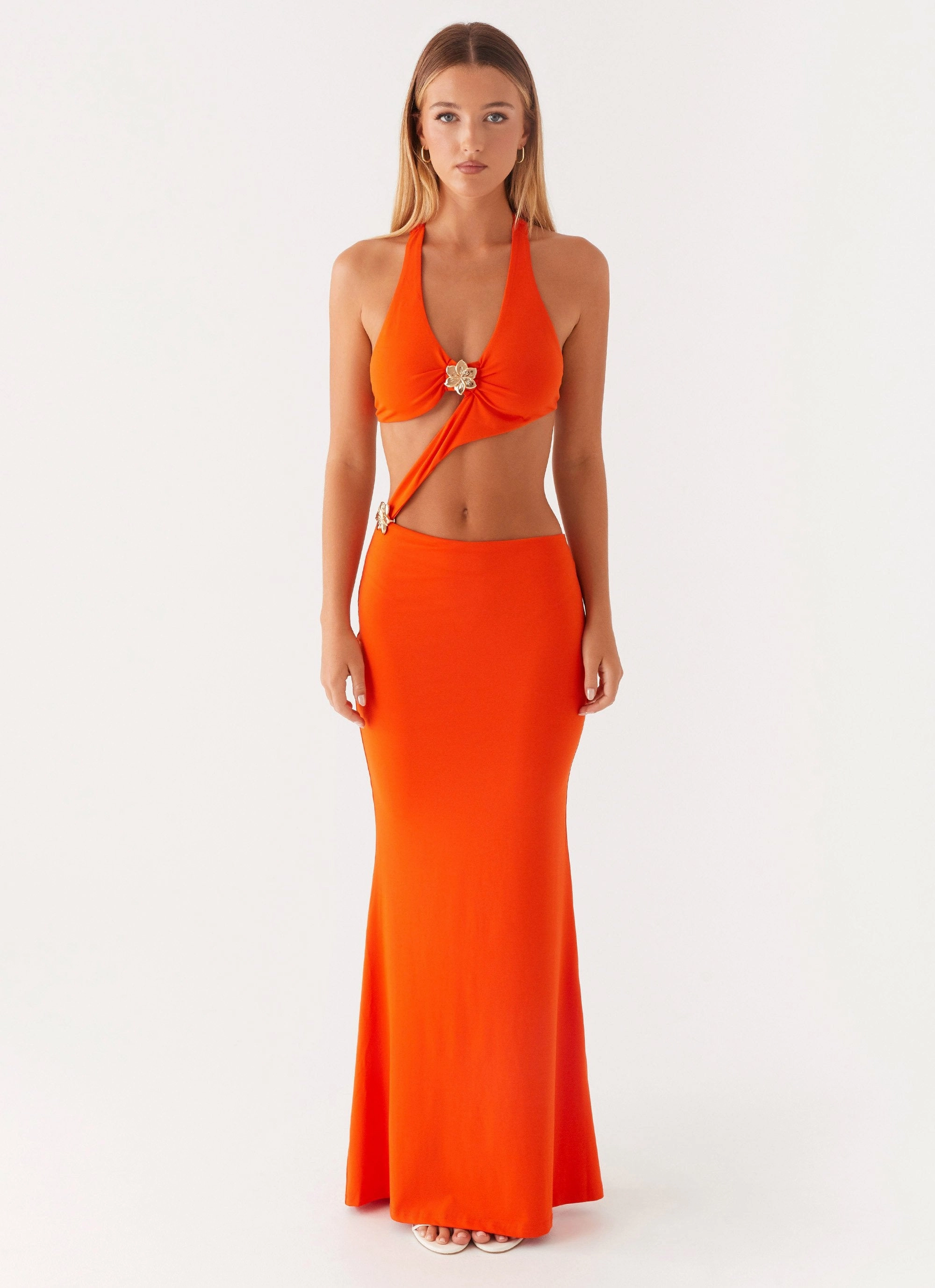 Reasons To Stay Cut Out Maxi Dress - Orange Minimalist Style