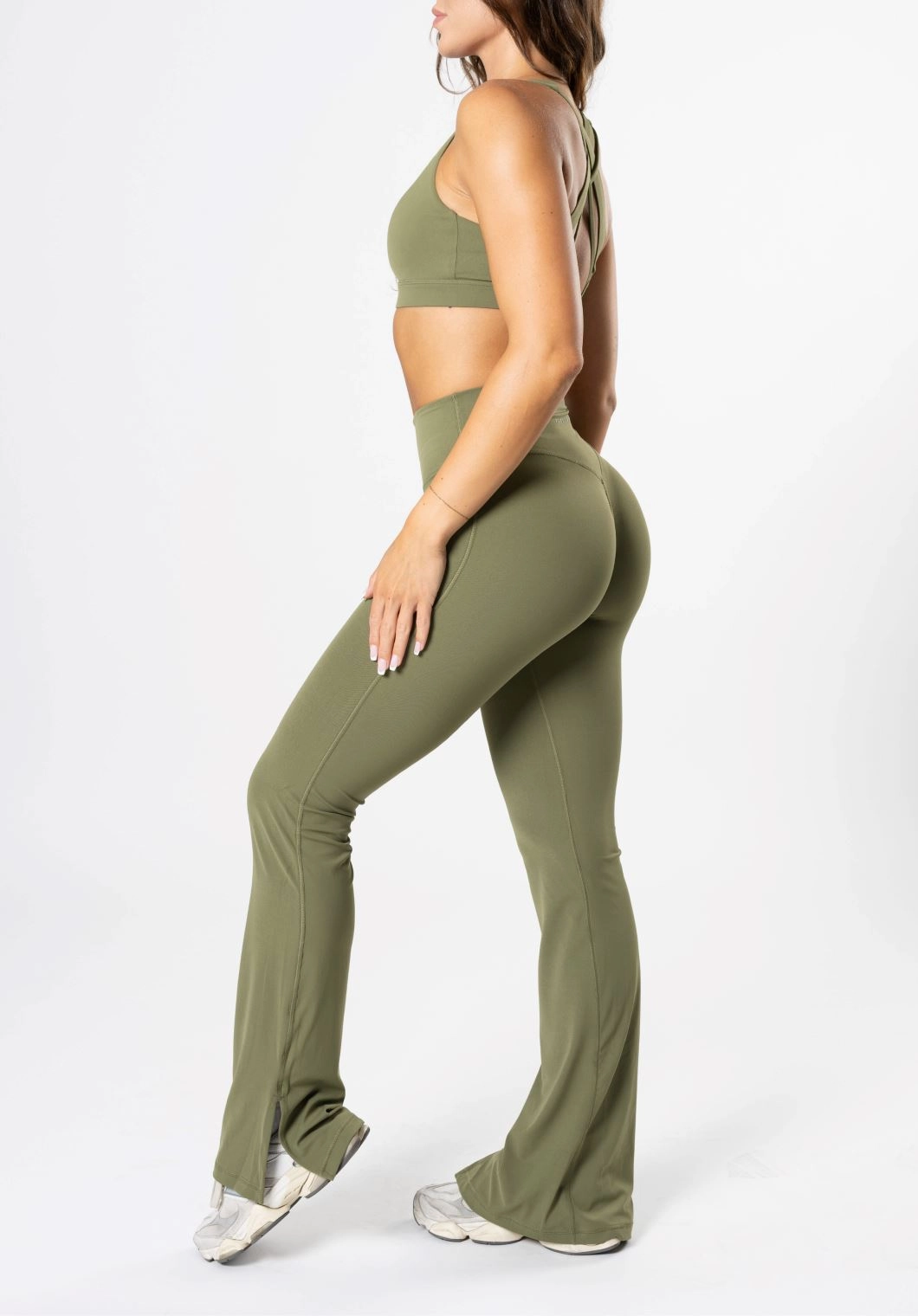 RecStretch Original Sculptseam? Plus Flare Legging 34" Olive Tear Resistant Sporty Comfort Wear