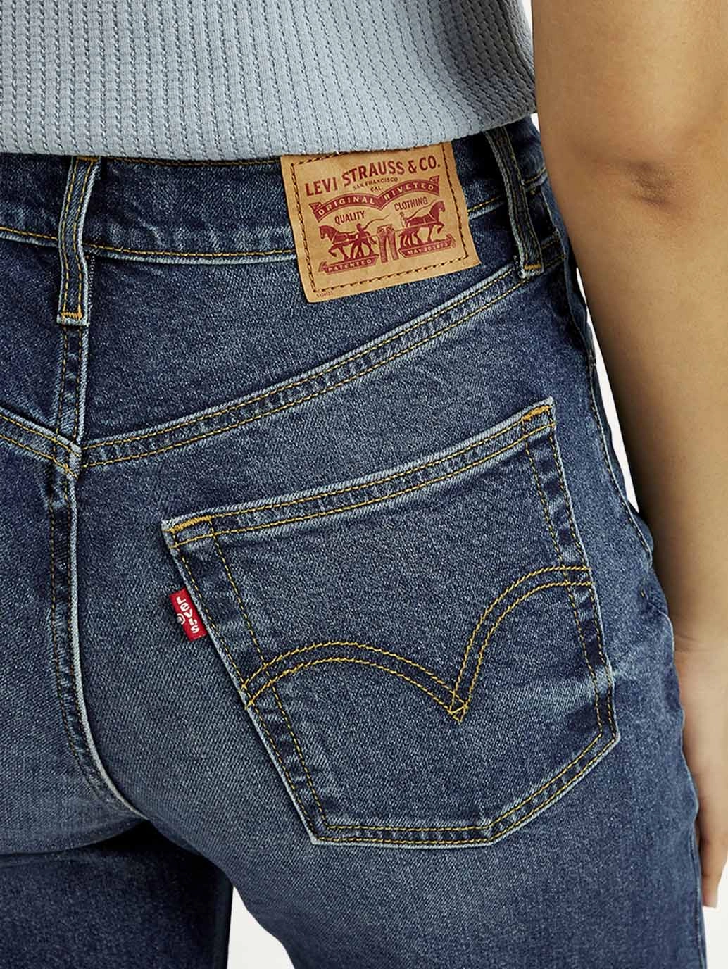 Women's Dark Indigo Ribcage Wide Leg Fit High Rise Jeans Smart Fit