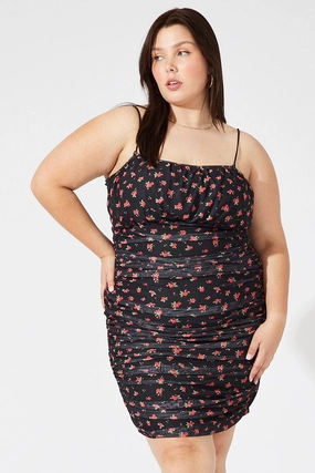 Timeless slip dress Red Ditsy Mesh Ruched Dress