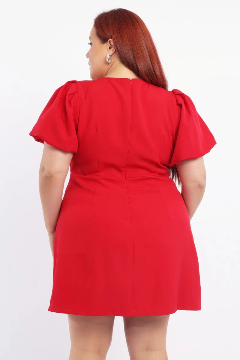 Classic Layers Fresh Color Red Sparkle Bow Minidress Short Sleeve
