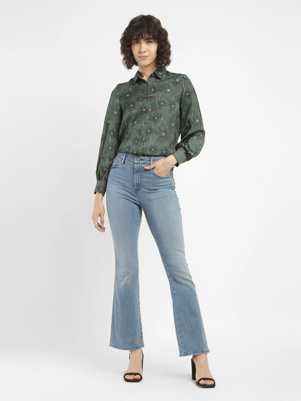 Women's Redloop 725 Blue Flared Fit High Rise Jeans Cool Essentials No Gap Waist Design