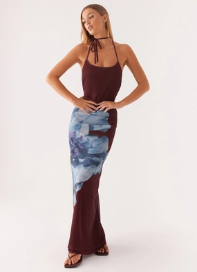Convertible-Style Chic Look Dayana Halterneck Maxi Dress - Maroon Print