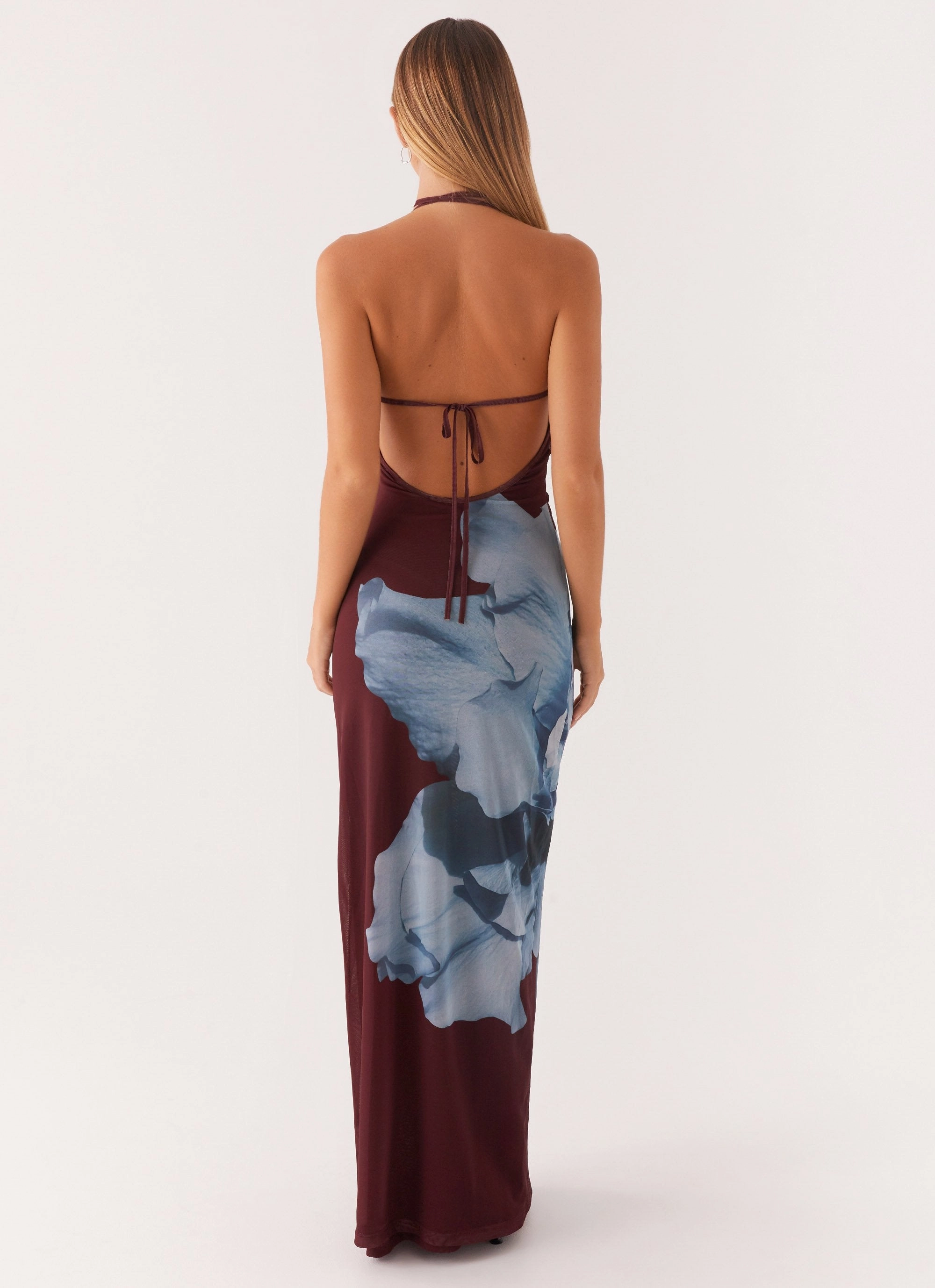 Dayana Halterneck Maxi Dress - Maroon Print Ethically-Made