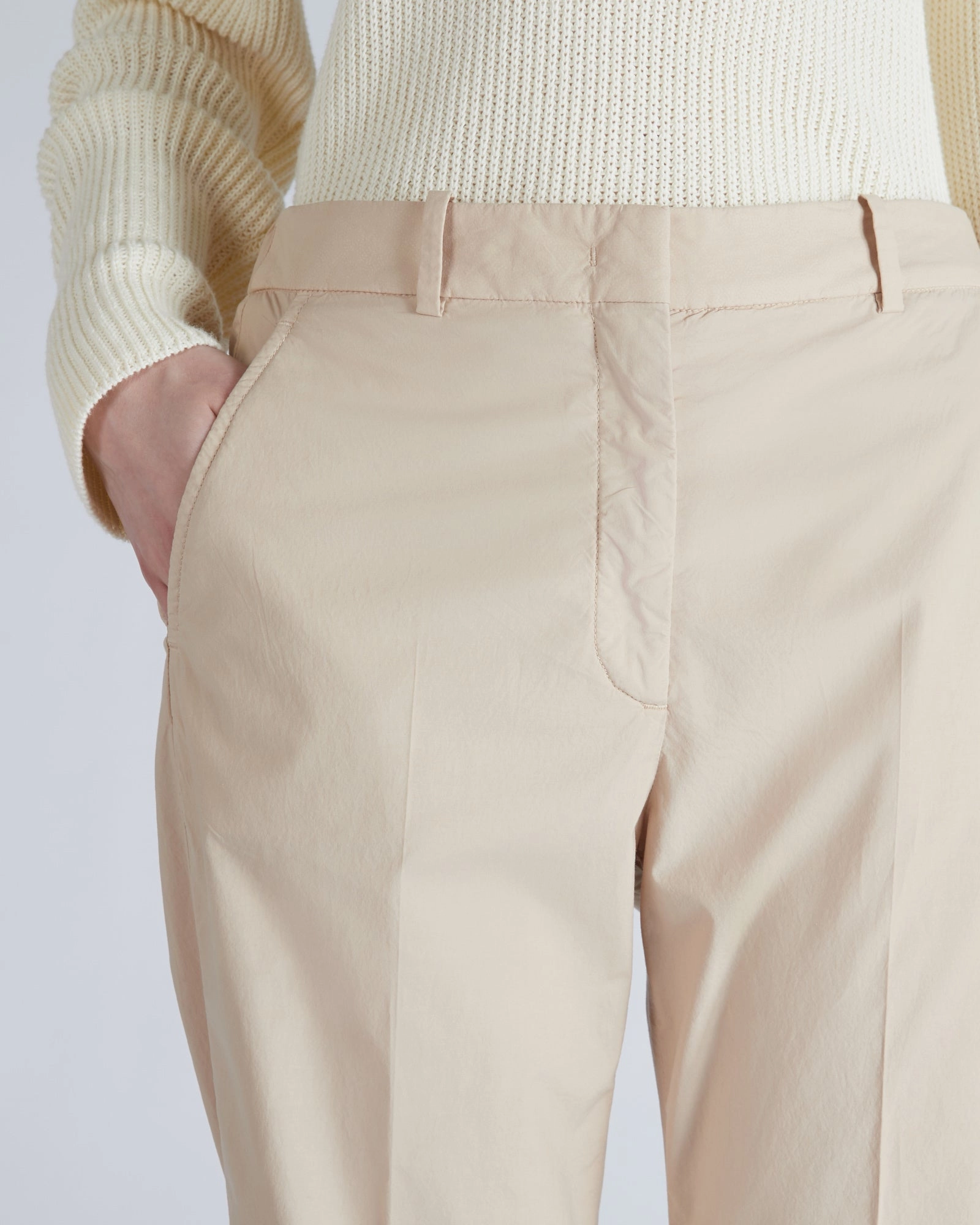 Regular fit cotton poplin trousers Breathable mesh design