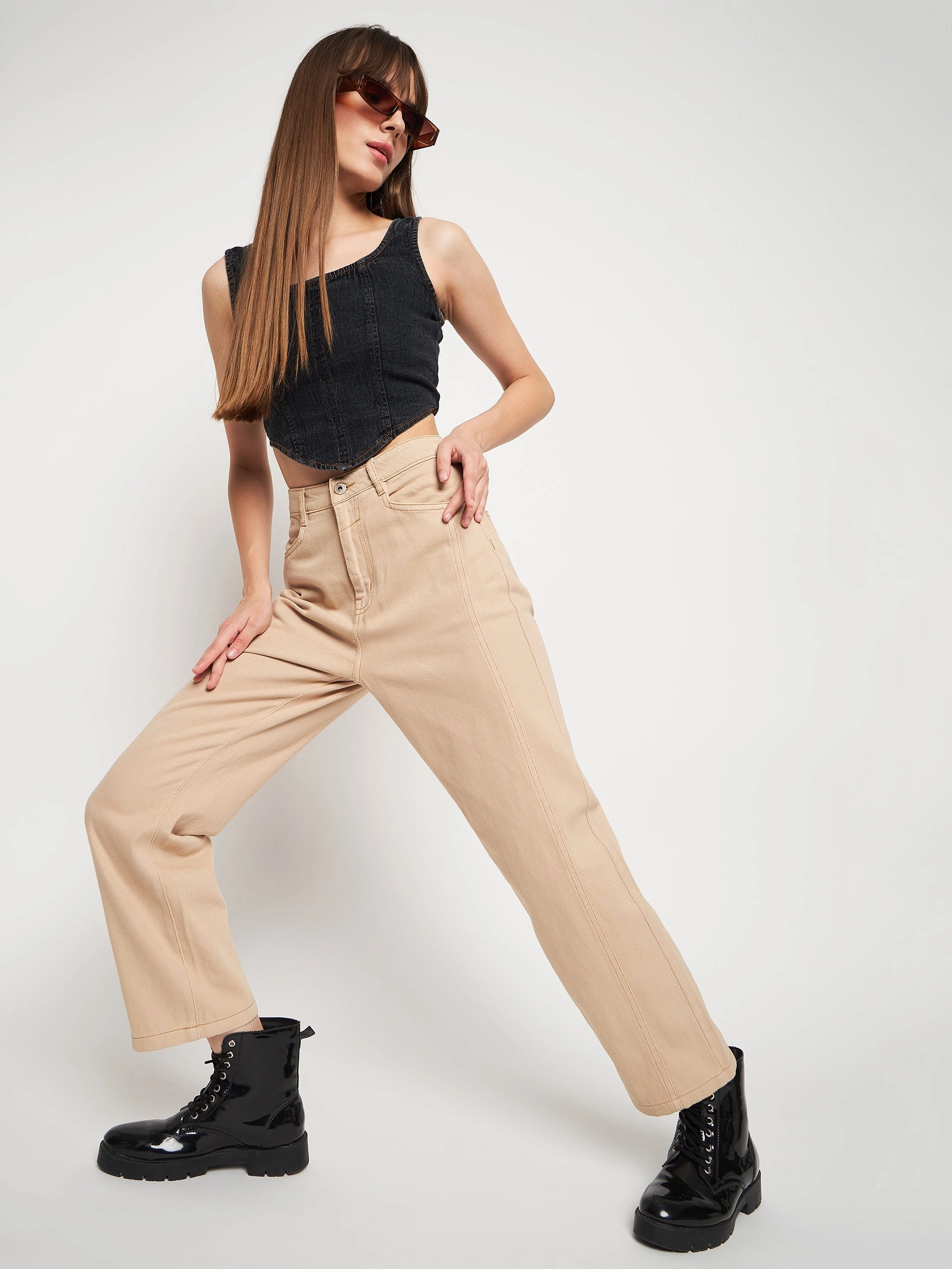 Soft Stretch Madame Beige Straight Fit Denim