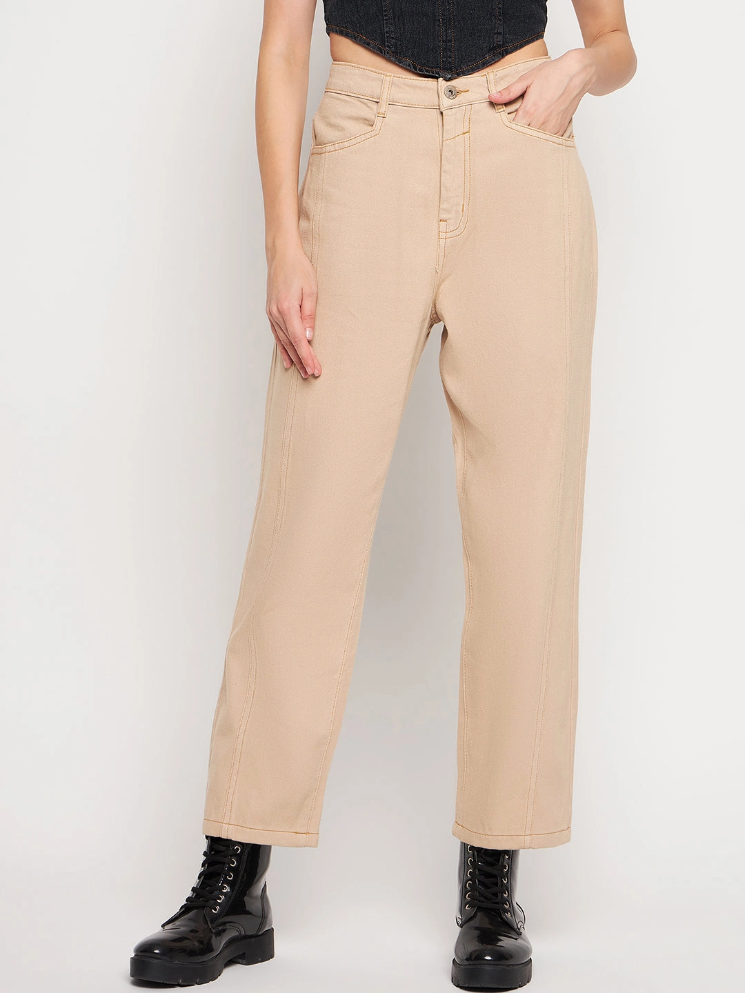 Madame Beige Straight Fit Denim Easy Layering