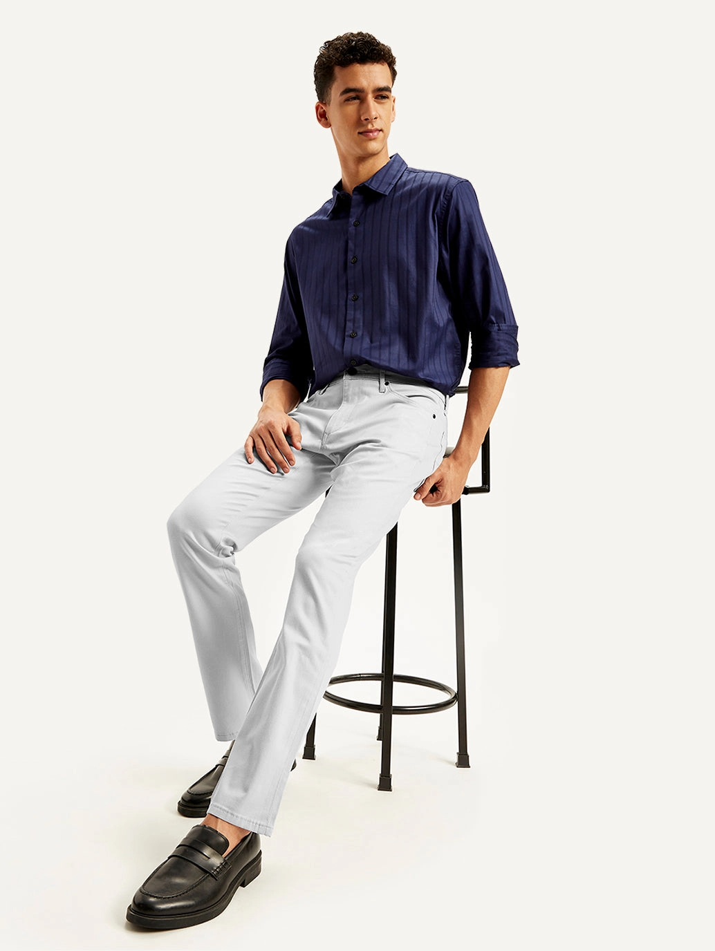 Men's Redloop 511 Light Grey Slim Fit Mid Rise Jeans Creative Look Work Ready Lightweight