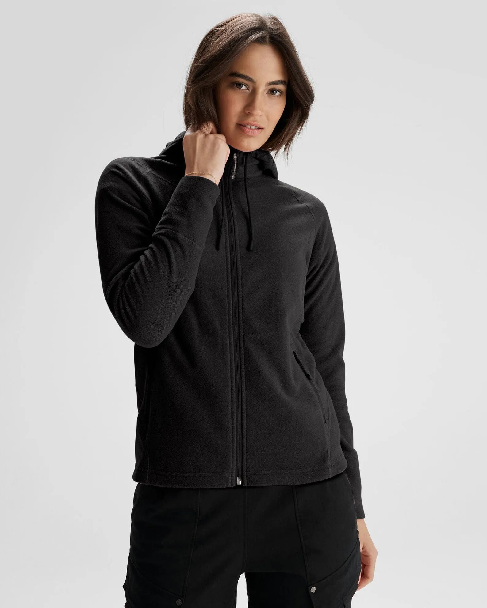 Women's Mt Aspiring Hooded Fleece Jacket  - Black Stingray Windproof Technology Lightweight insulation