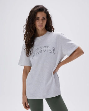 Reflective Logo Detail Antibacterial Varsity Stitch Short Sleeve Oversized T-shirt - Light Grey Melange/Black
