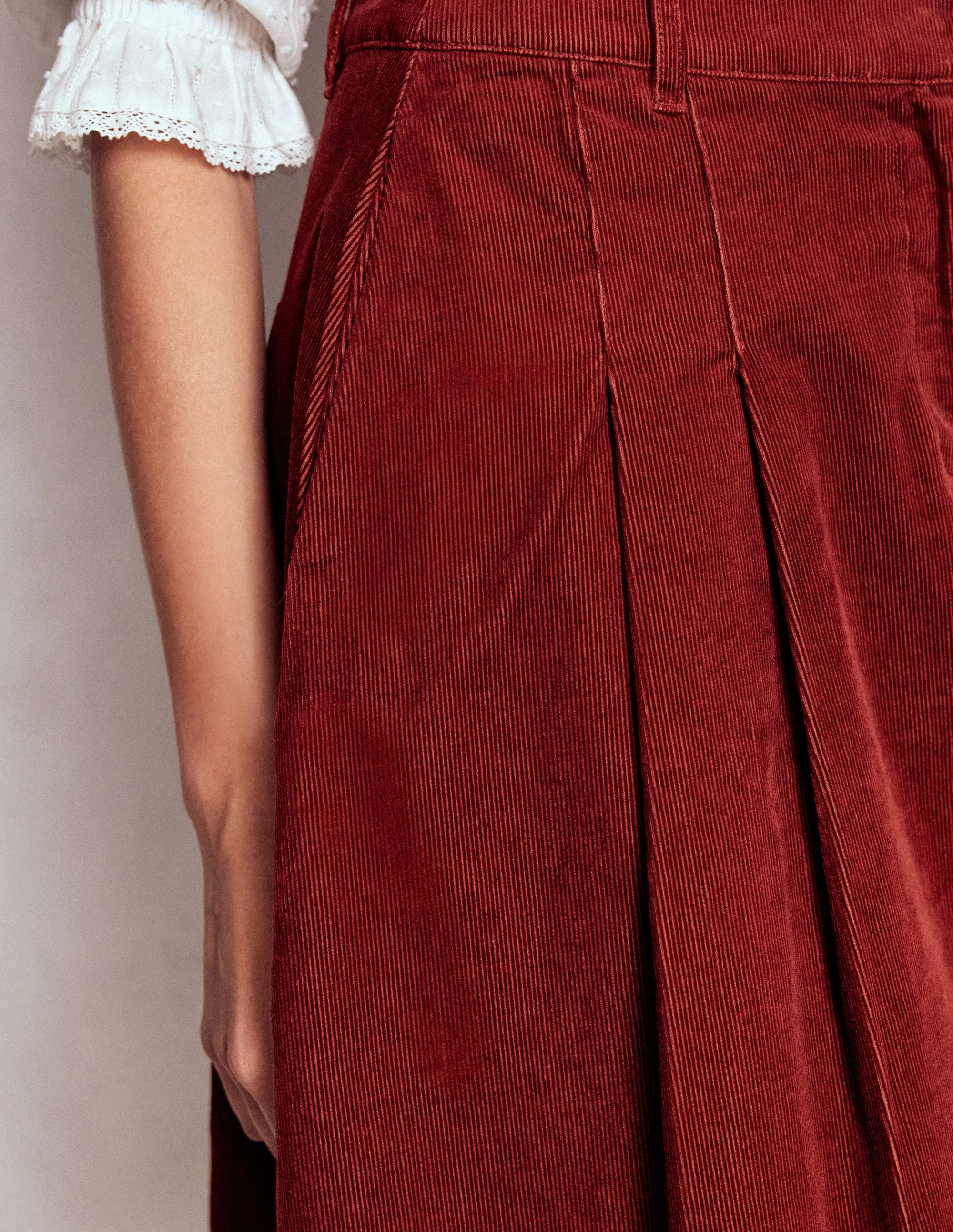 Pleated Cord Skirt-Fired Brick Twist Knot Details Year Round Style