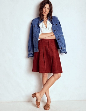 Outfit Flow Pleated Cord Skirt-Fired Brick