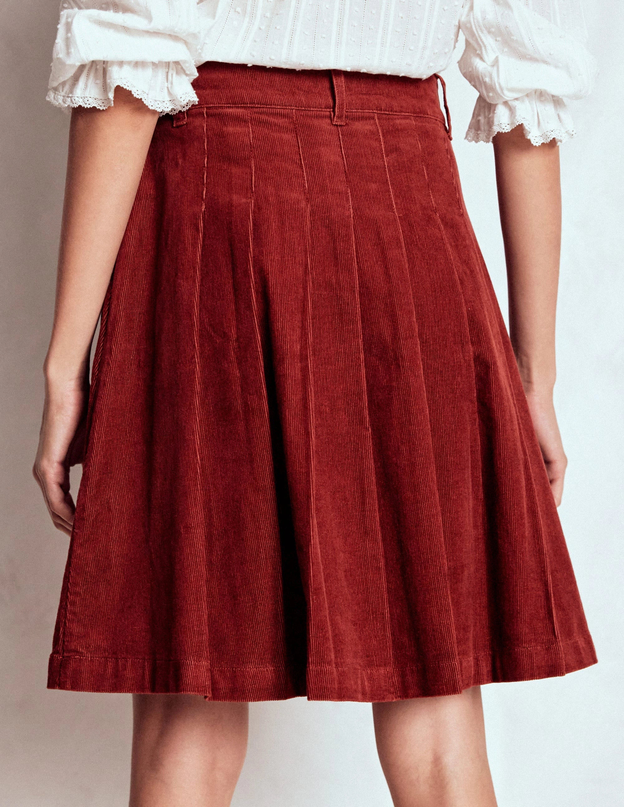 Pleated Cord Skirt-Fired Brick Ankle length Tie Dye Style