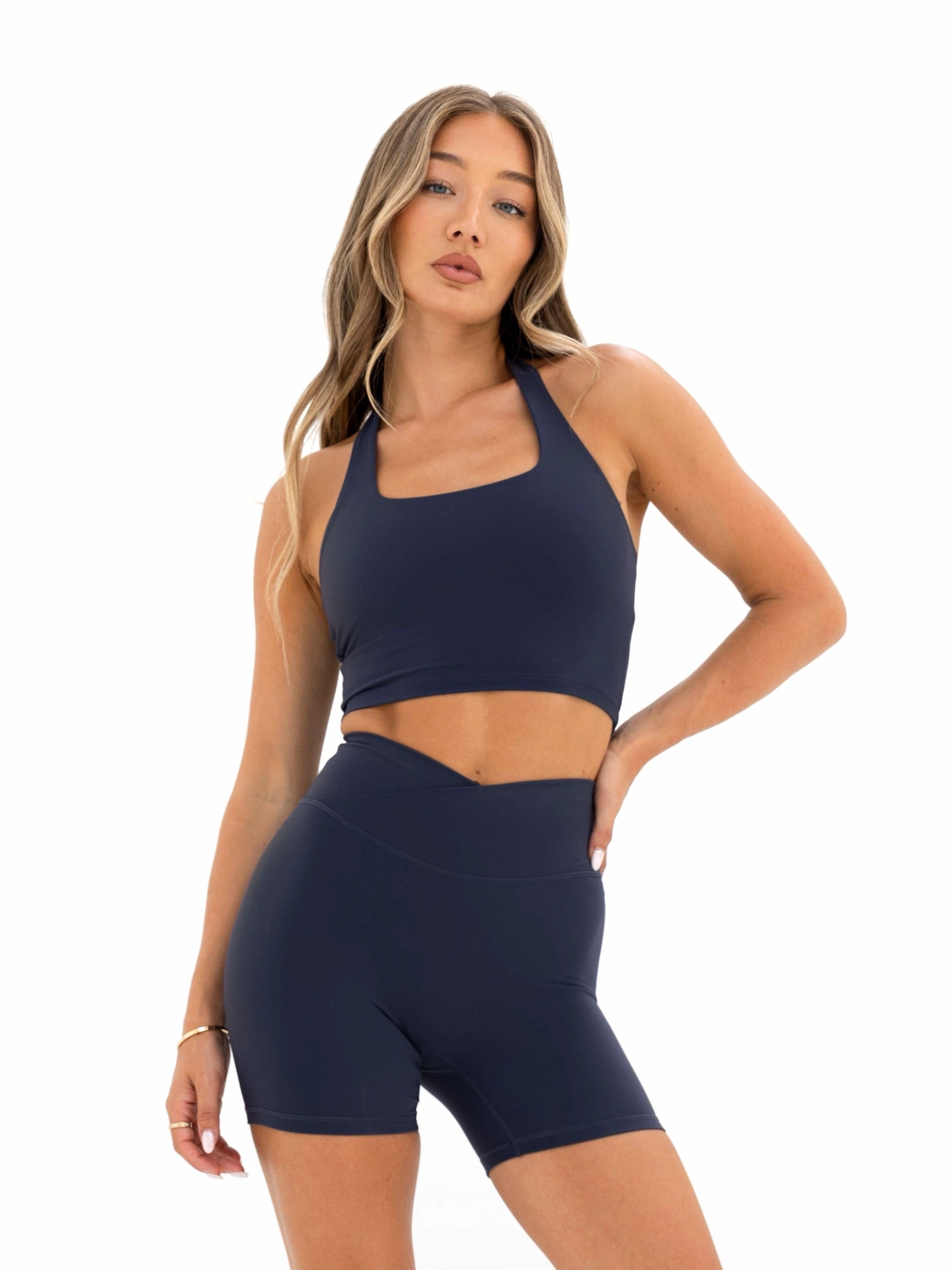 Soft Lace Nylon Fabric Ultimate Halter Neck Bra - True Navy