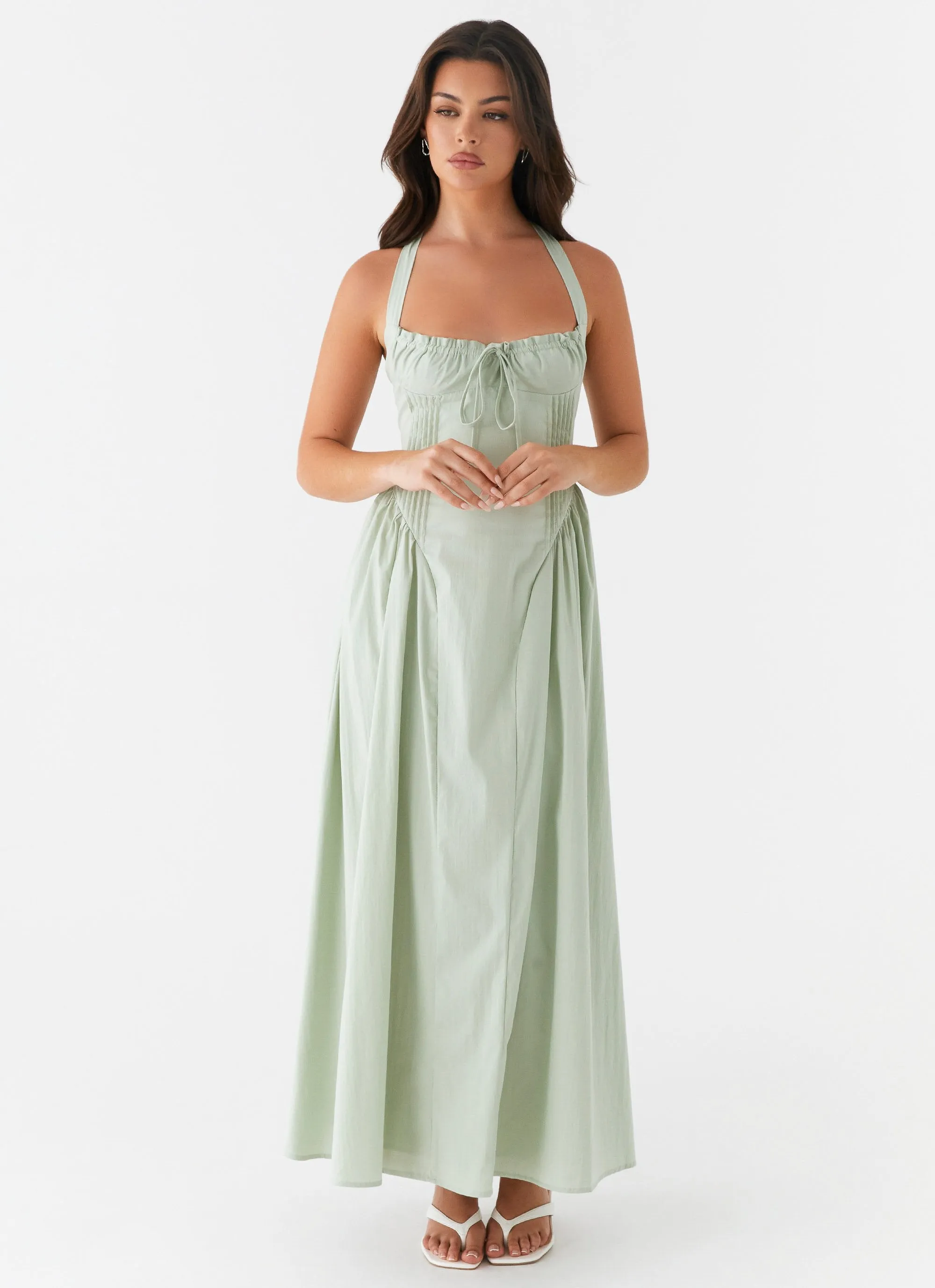 Olenna Halterneck Midi Dress - Sage Clean Base