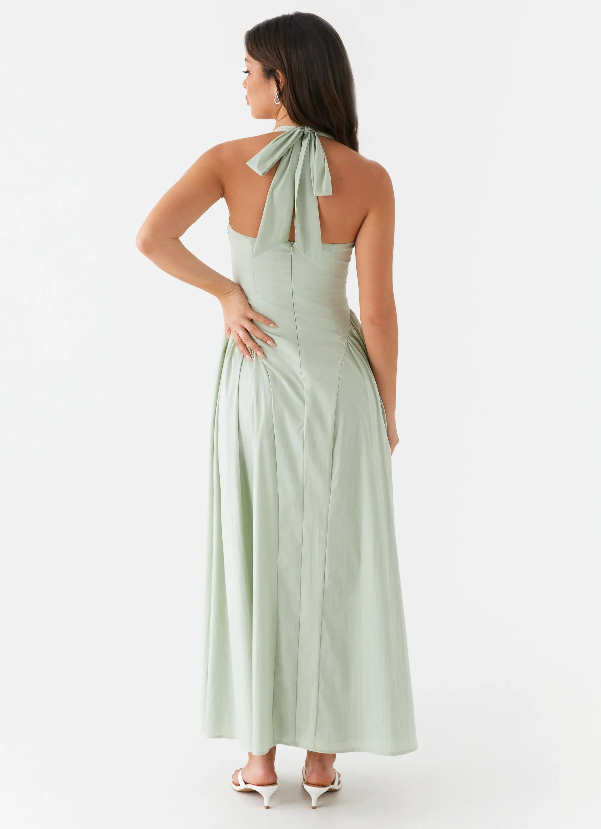 Luxury-Fabric Seasonal Comfort Olenna Halterneck Midi Dress - Sage