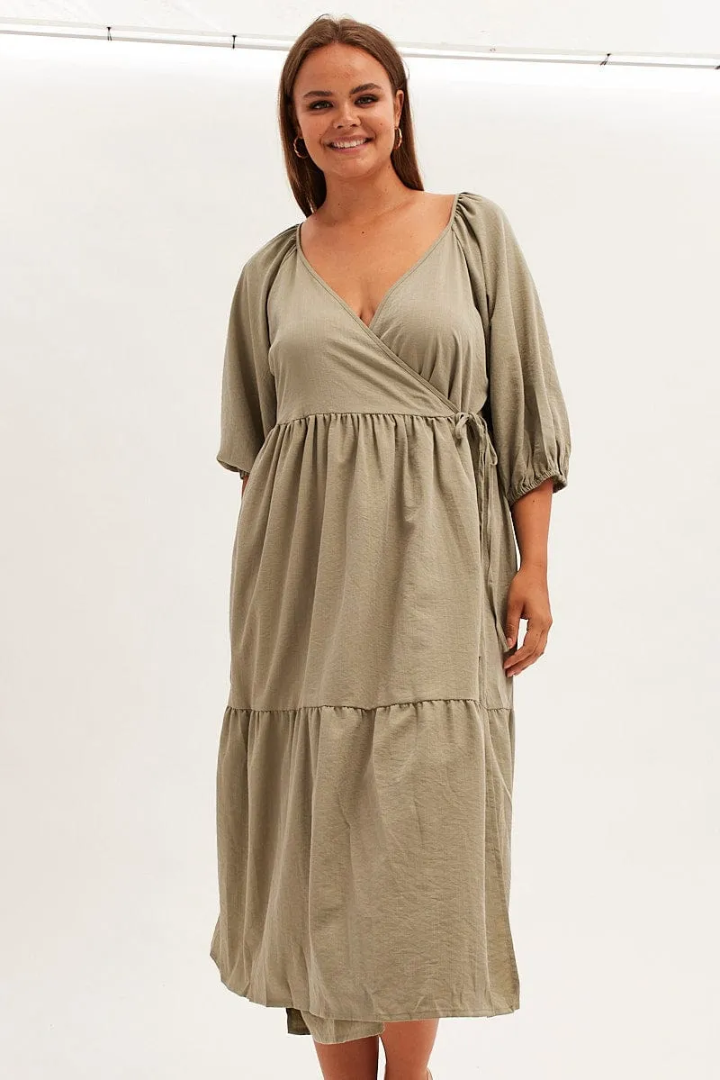 Eco-Lining Noble Aura Green Maxi Dress Wrap Short Sleeve