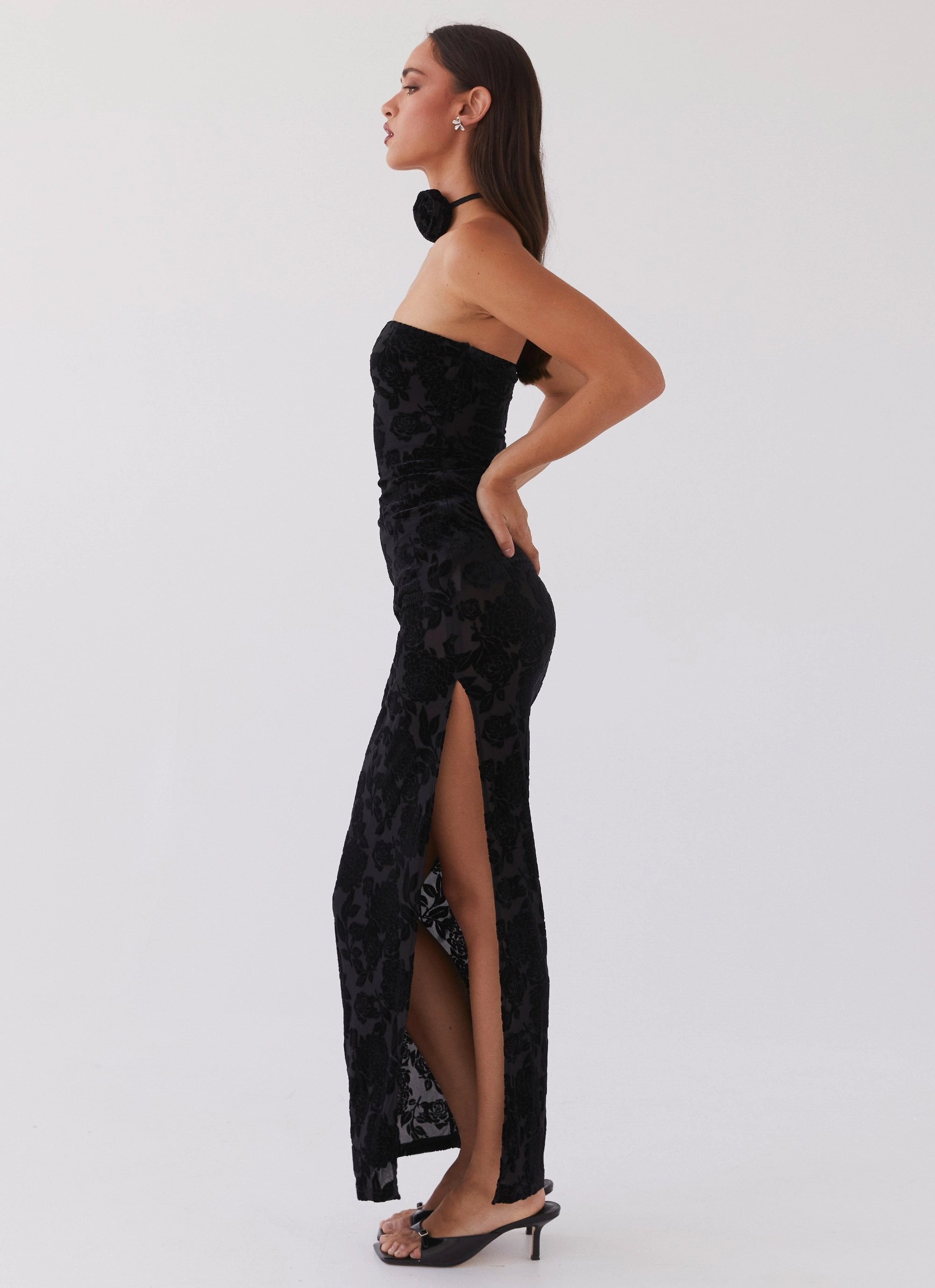 Trouble Love Maxi Dress - Black Perfect Fit Pop Texture