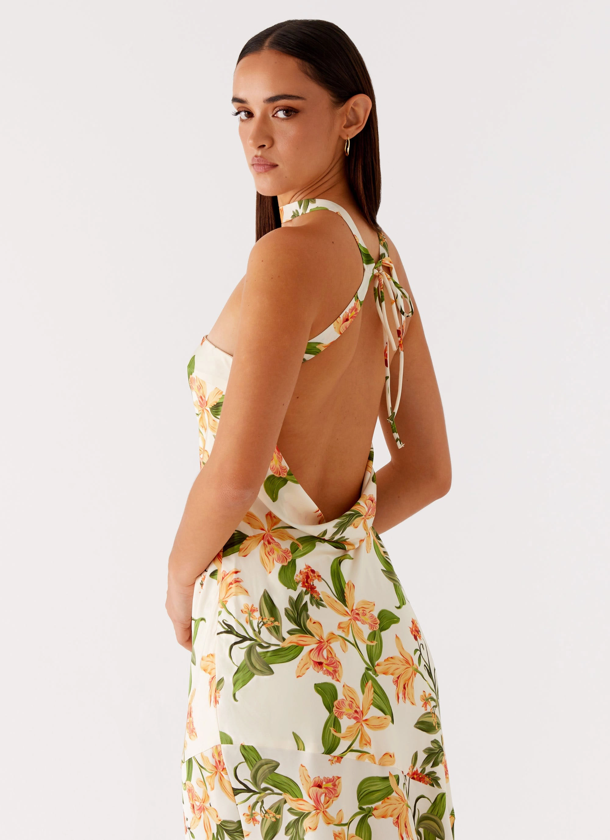 Damali Satin Maxi Dress - Floral Print Family Glow Polished and Elegant