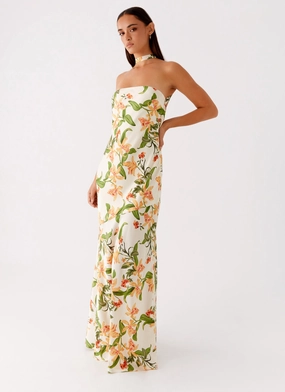 Lined interior Damali Satin Maxi Dress - Floral Print