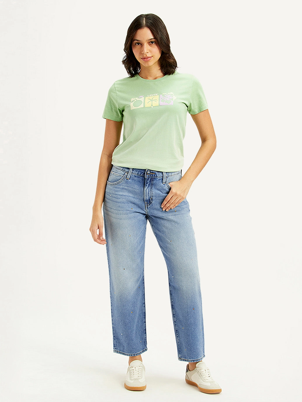 All Round Wear Women's 94 Light Blue Baggy Fit Mid Rise Jeans