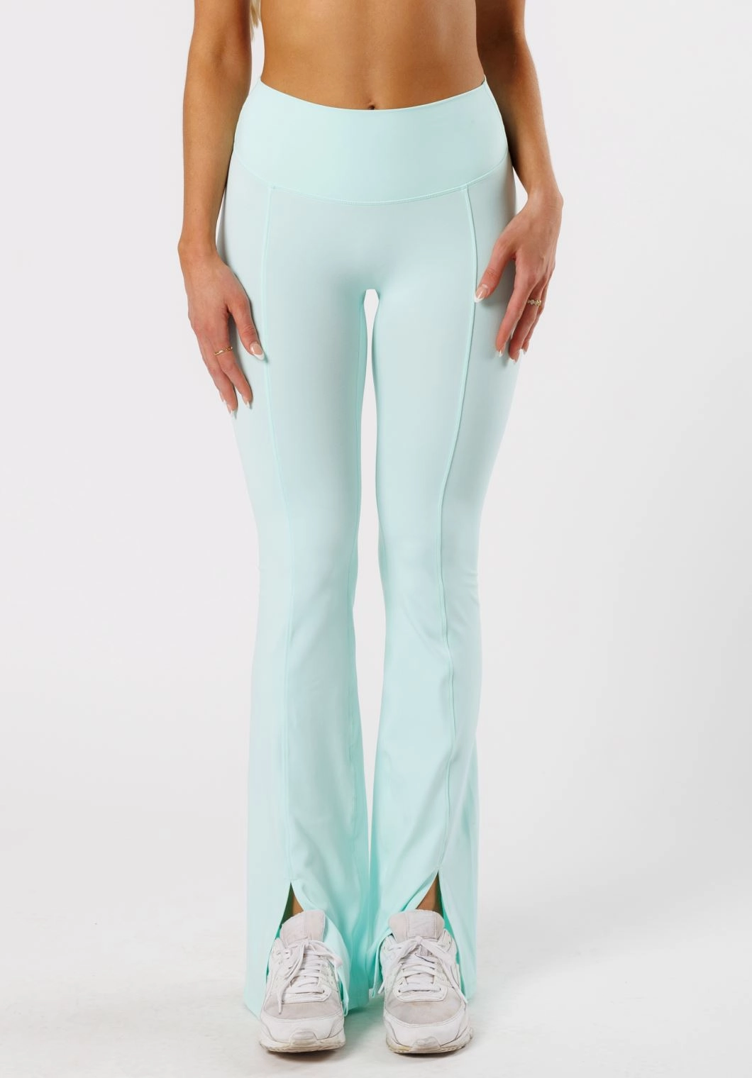 Reluna? Front Slit Sculptseam? Flare Leggings 34" Pale Jade Stylish Stretch Wear Squat Proof Dance Practice