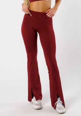 Reluna? Front Slit Sculptseam? Flare Leggings 34" Red Velvet Durable Elastic Dance Practice Seamless Design