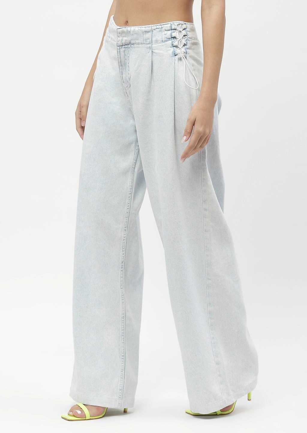 Mood Fit Madame Shanaya Kapoor Side Strings Ice Blue Wide Leg Jeans