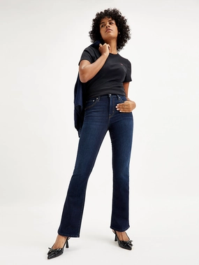 Textured Party Look Soft Unisex Wear Classic Professional Wear Women's 725 Navy Blue Flared Fit High Rise Jeans