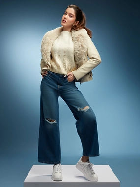 Fashion Comfort Madame Shanaya Kapoor Ripped Blue Denim Jeans
