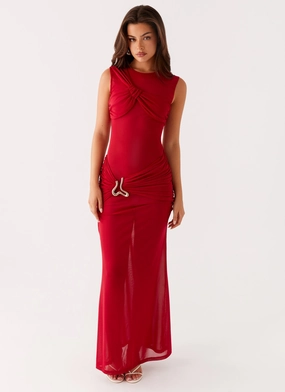 Cozy Cut Ruched-Detail Worldwide Maxi Dress - Raspberry