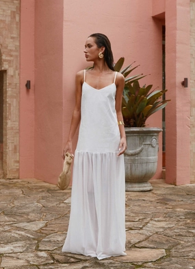 Heavenly Linen Maxi Dress - White Smooth Edge