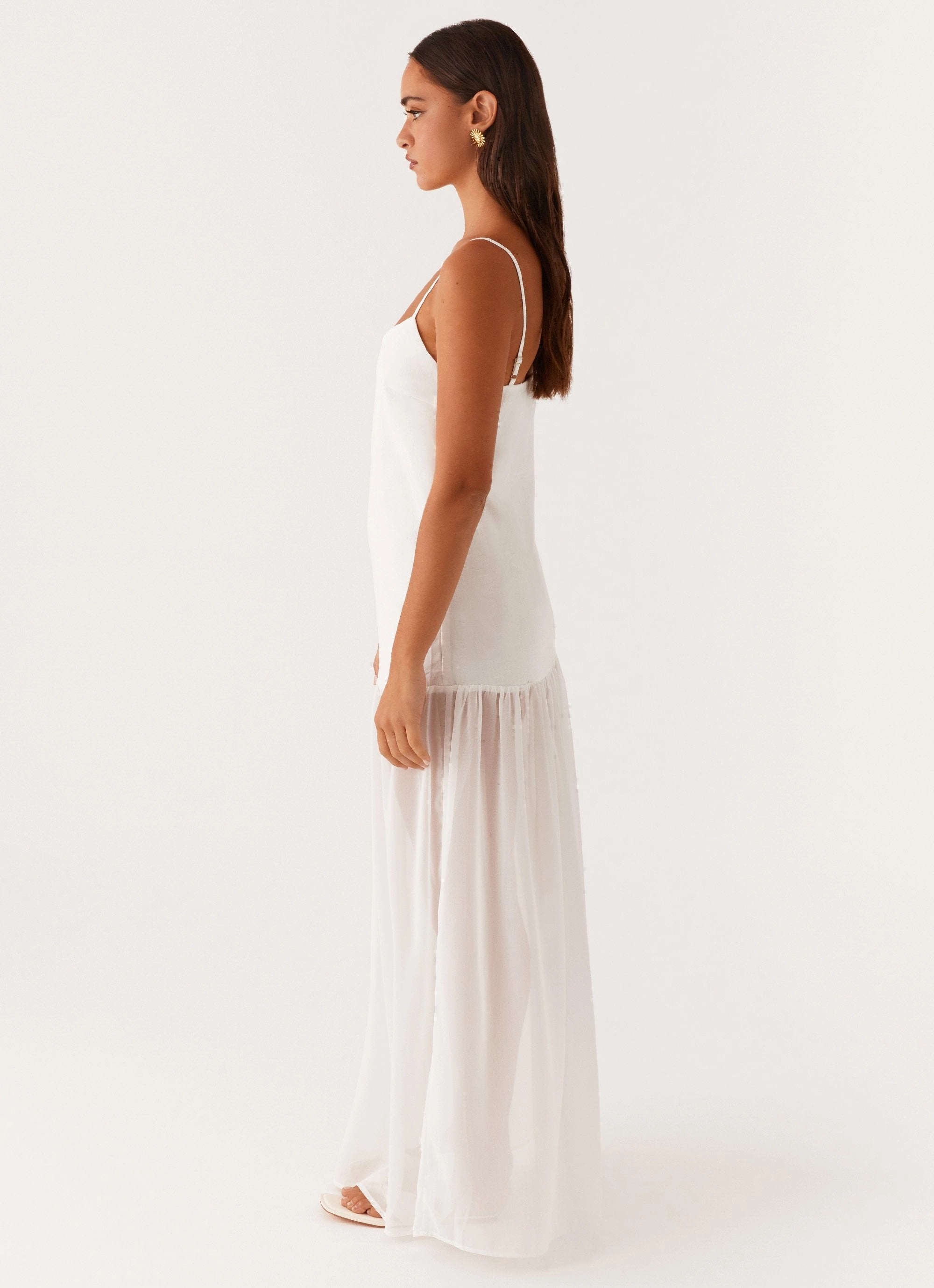 Heavenly Linen Maxi Dress - White Satin Soft