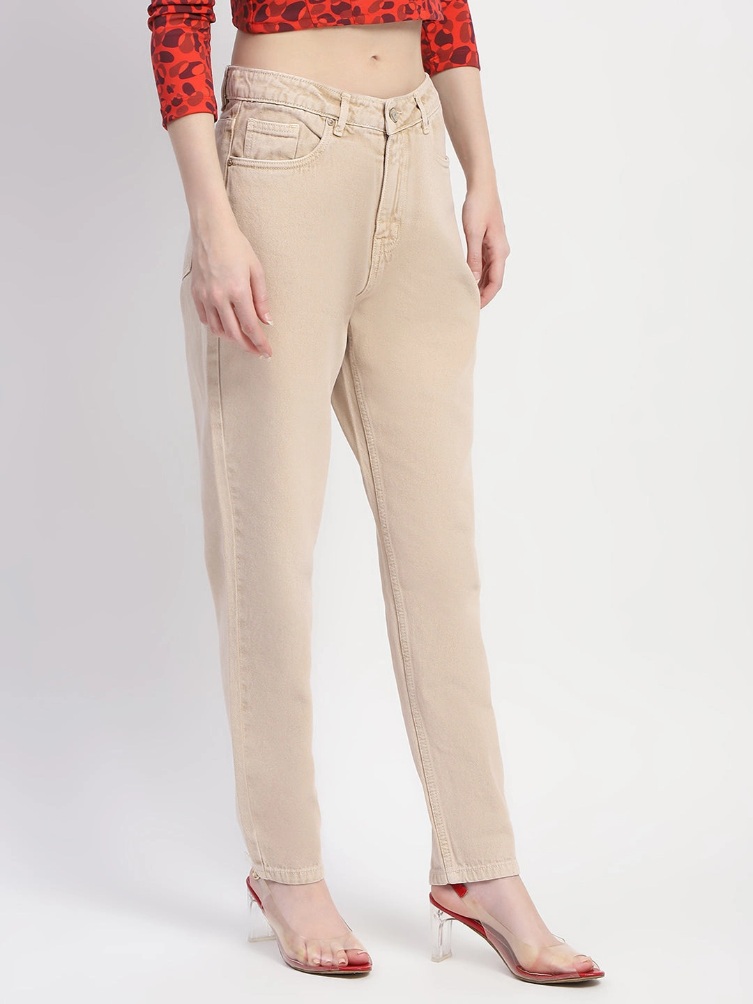 Madame Straight Fit Cotton Beige Denim Timeless casual
