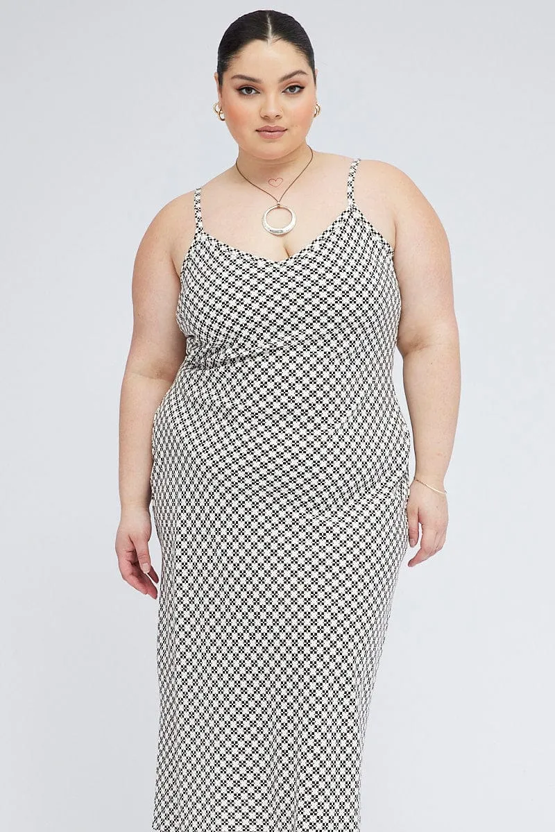 Brown Geo Midi Slip Dress Linen Blend Dual Tones Stylish Touch