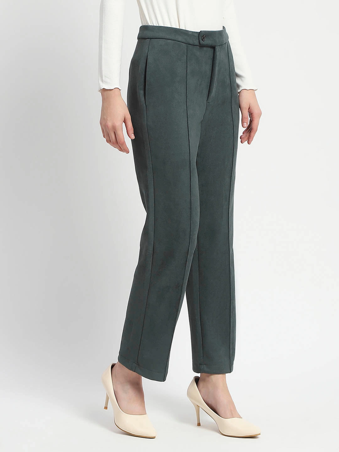 Madame Solid Green Pleated Gurkha Trousers Sport Layer