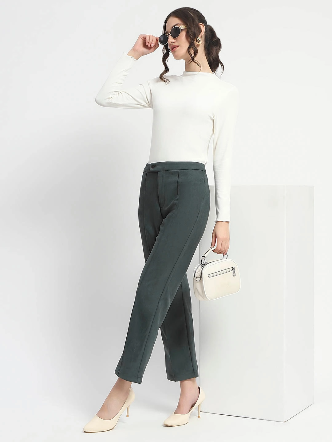 Madame Solid Green Pleated Gurkha Trousers Rest Easy All terrain
