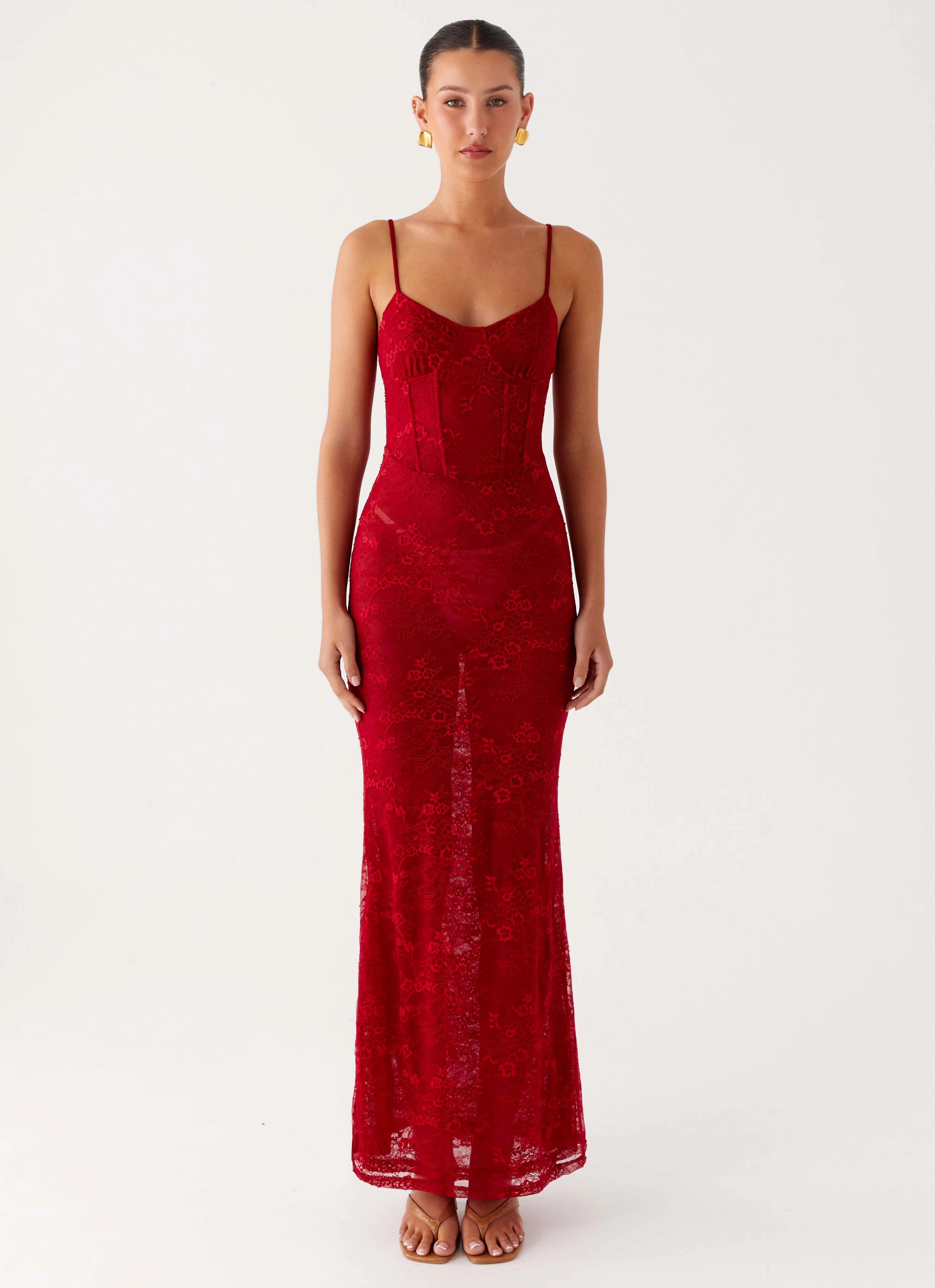Quiet Glow Rosa Corset Maxi Dress - Red