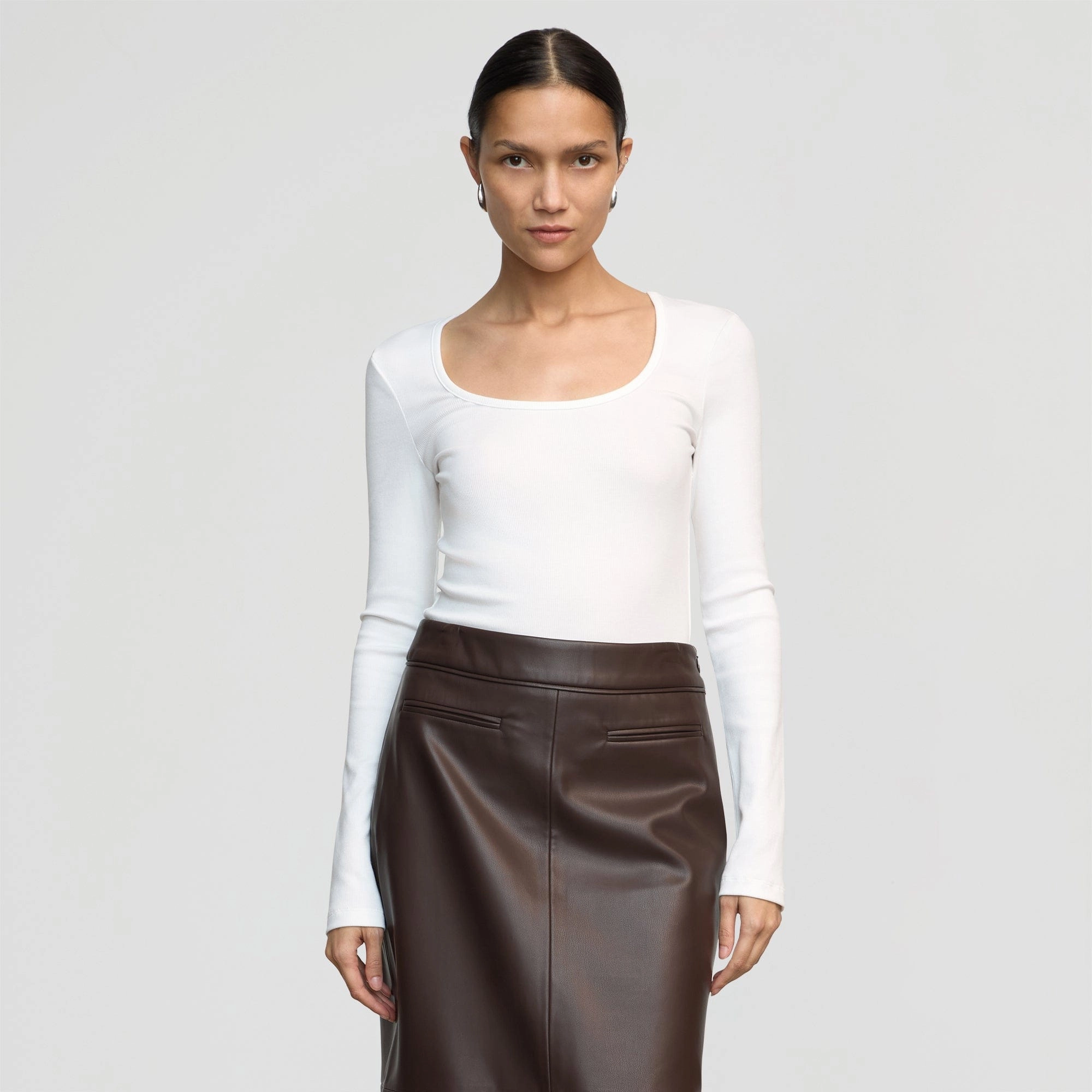 Rosa Ribbed Scoop-Neck Semi-Sheer Tee insulated