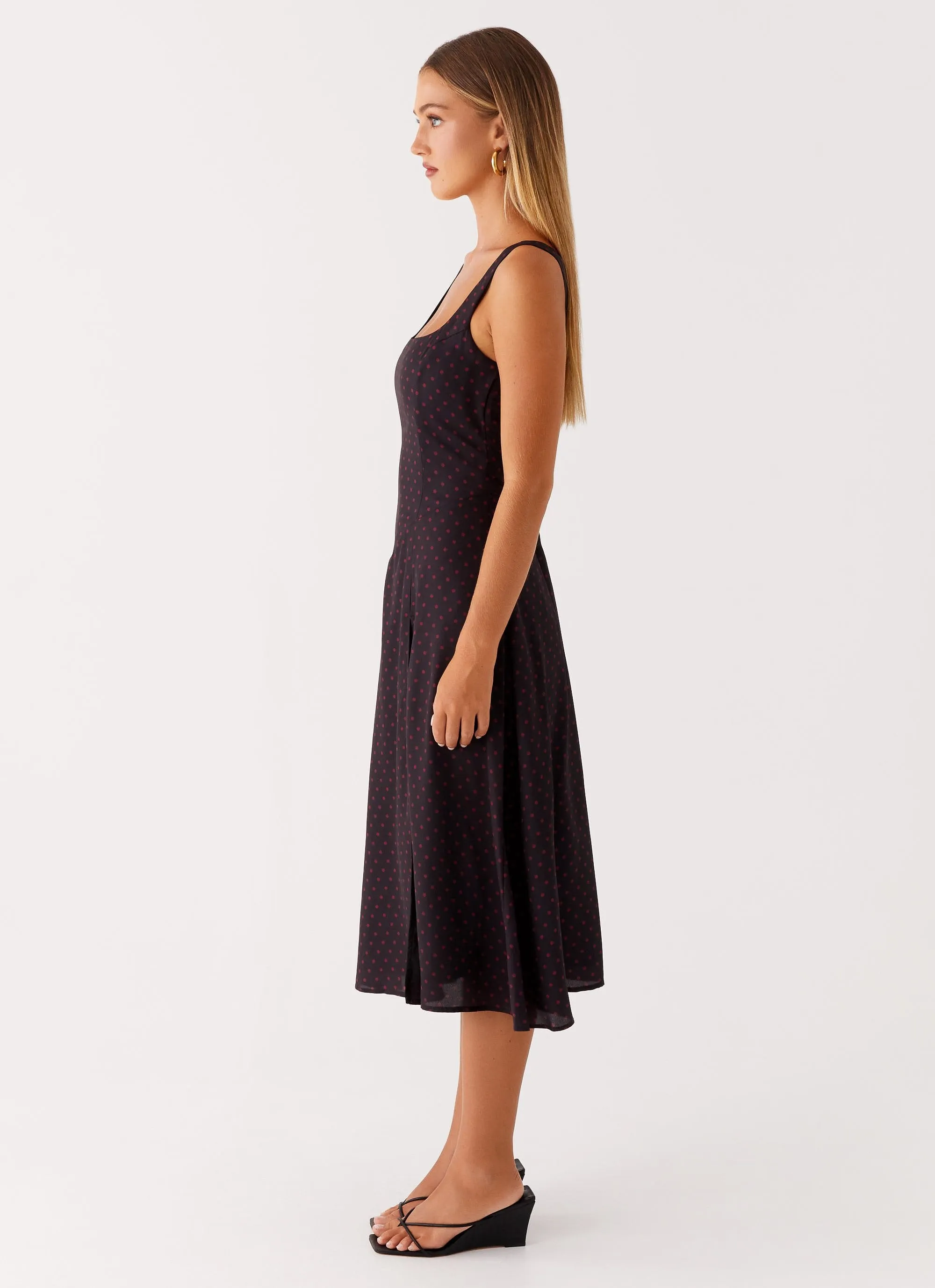 Travel-friendly Rowyn Midi Dress - Black Polka Dot