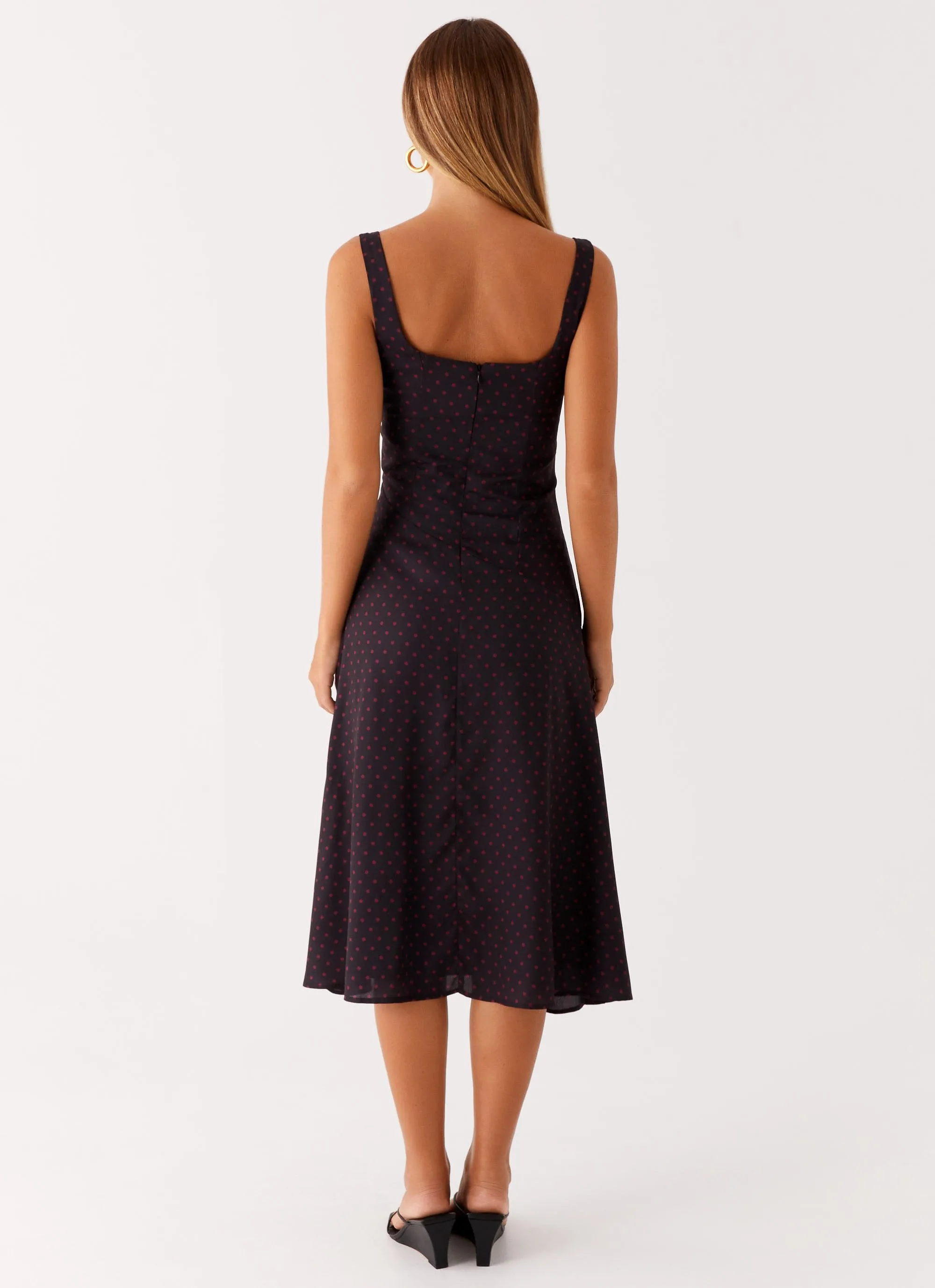 Rowyn Midi Dress - Black Polka Dot Smooth Feel Sheer-Overlay
