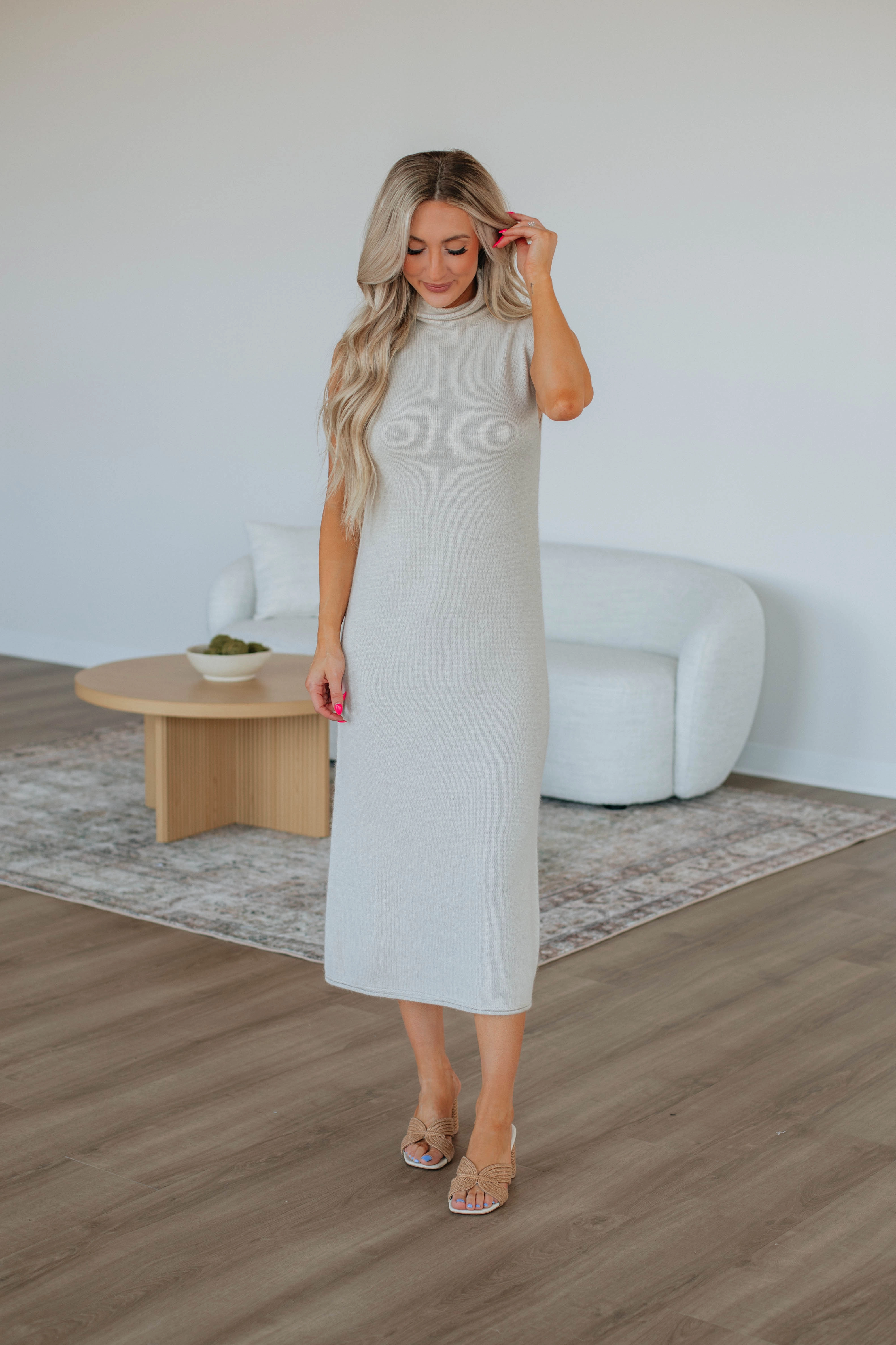 Snug Fit Knit Roxanna Sweater Dress - Natural